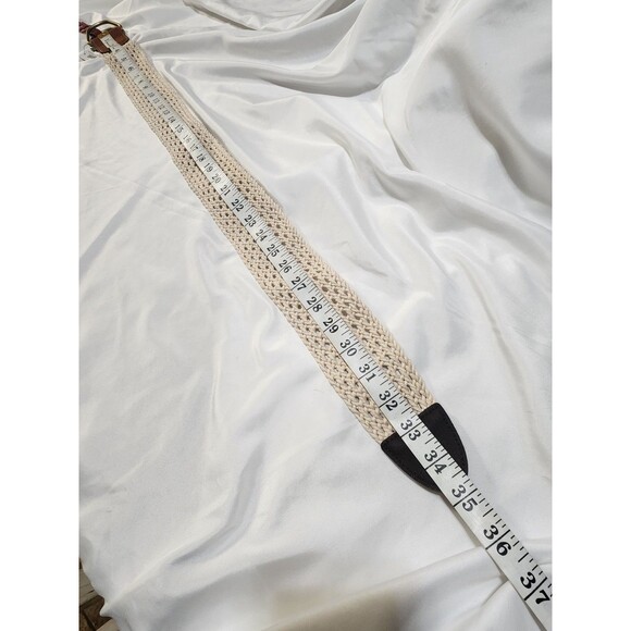 Etienne Aigner Womens 2.5" Wide Belt Crochet Leather Brass Buckle Adjustable Med - Picture 7 of 7